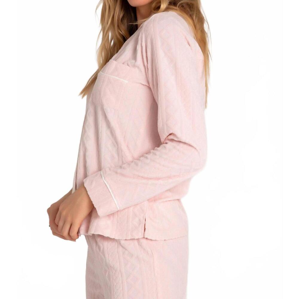 NEW PJ SALVAGE very terry cable button up top in pink tint - Picture 2 of 4